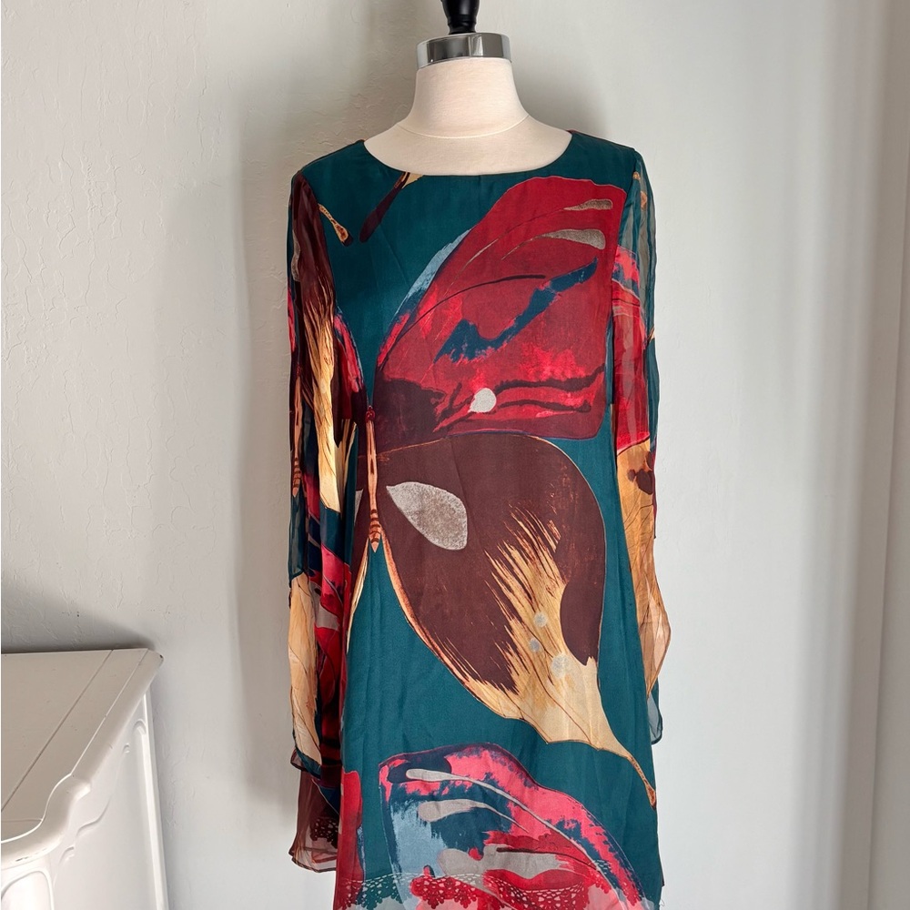 Anthropologie Moulinette Soeurs Larikeet Silk Mini Dress, Abstract Floral, Sz 8
